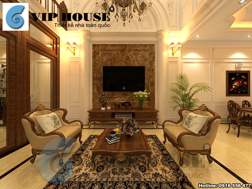 Thiết kế nội thất phòng khách tân cổ điển nhà phố Ninh Bình